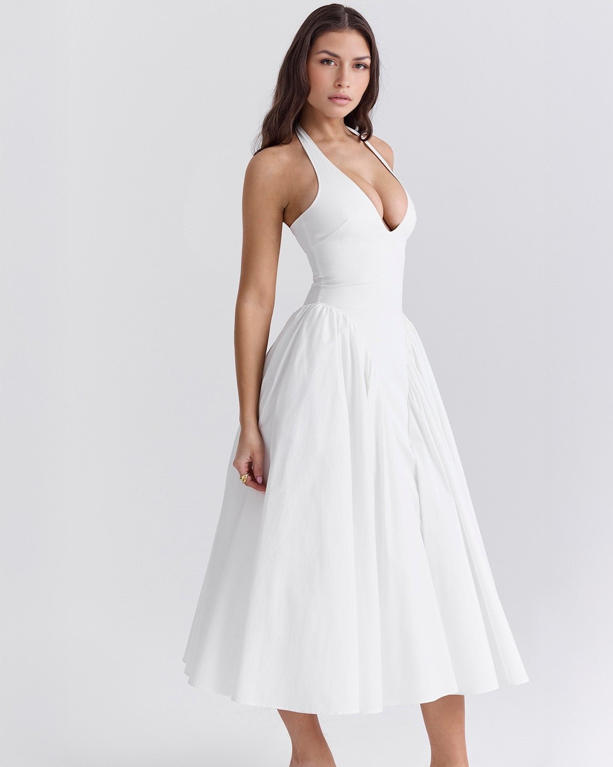 Monroe | Twill Halter Midi Dress - Lora Toronto
