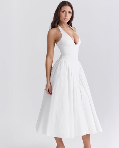 Monroe | Twill Halter Midi Dress - Lora Toronto