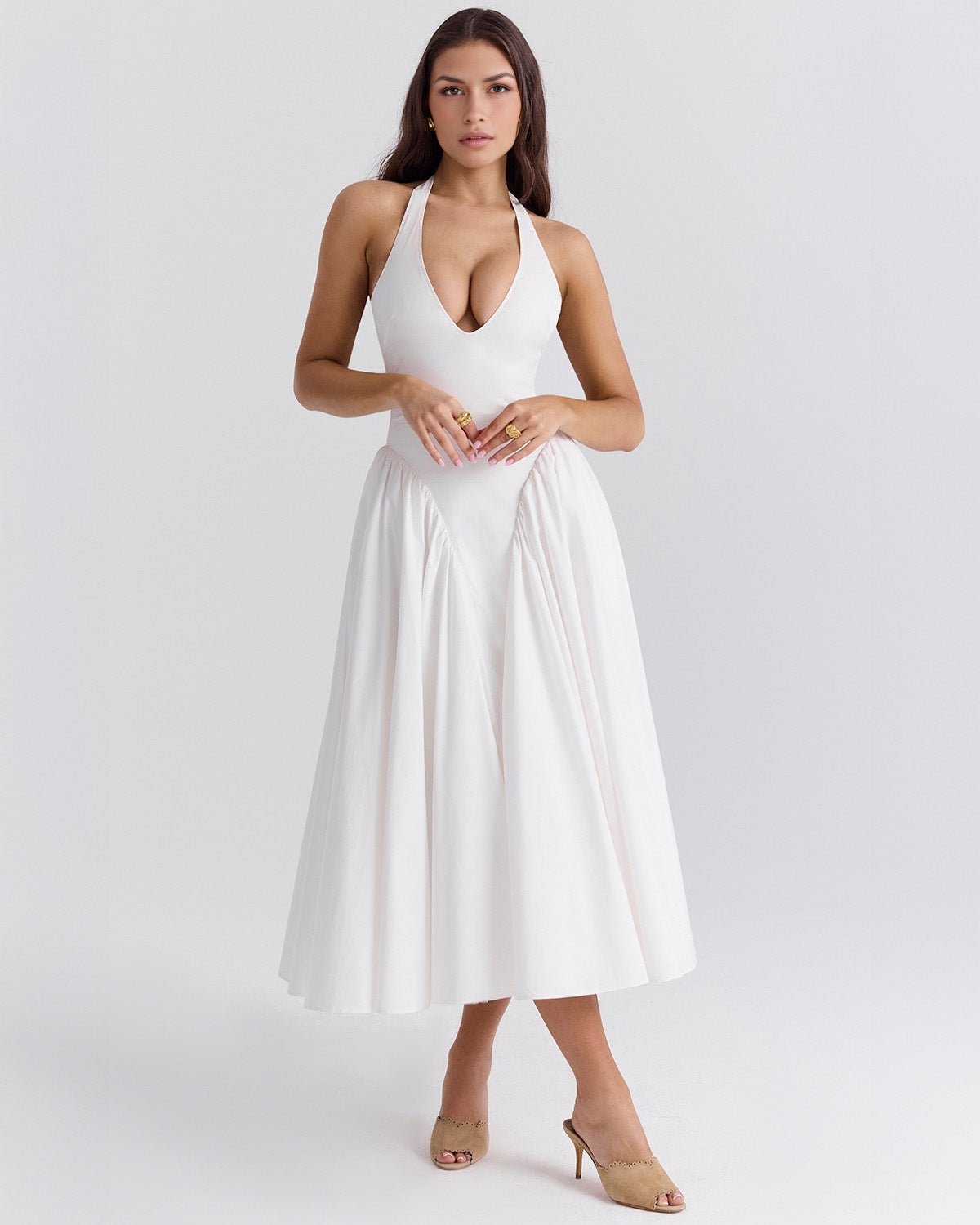 Monroe | Twill Halter Midi Dress - Lora Toronto