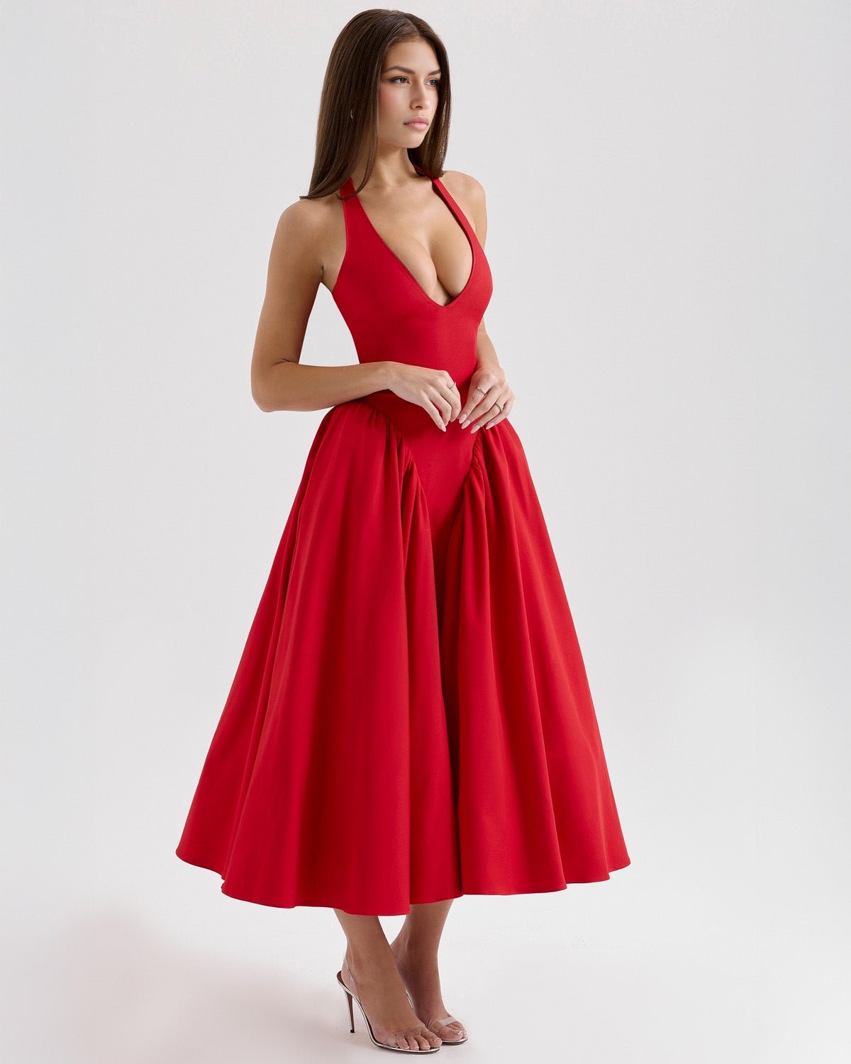 Monroe | Twill Halter Midi Dress - Lora Toronto
