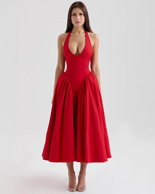 Monroe | Twill Halter Midi Dress - Lora Toronto