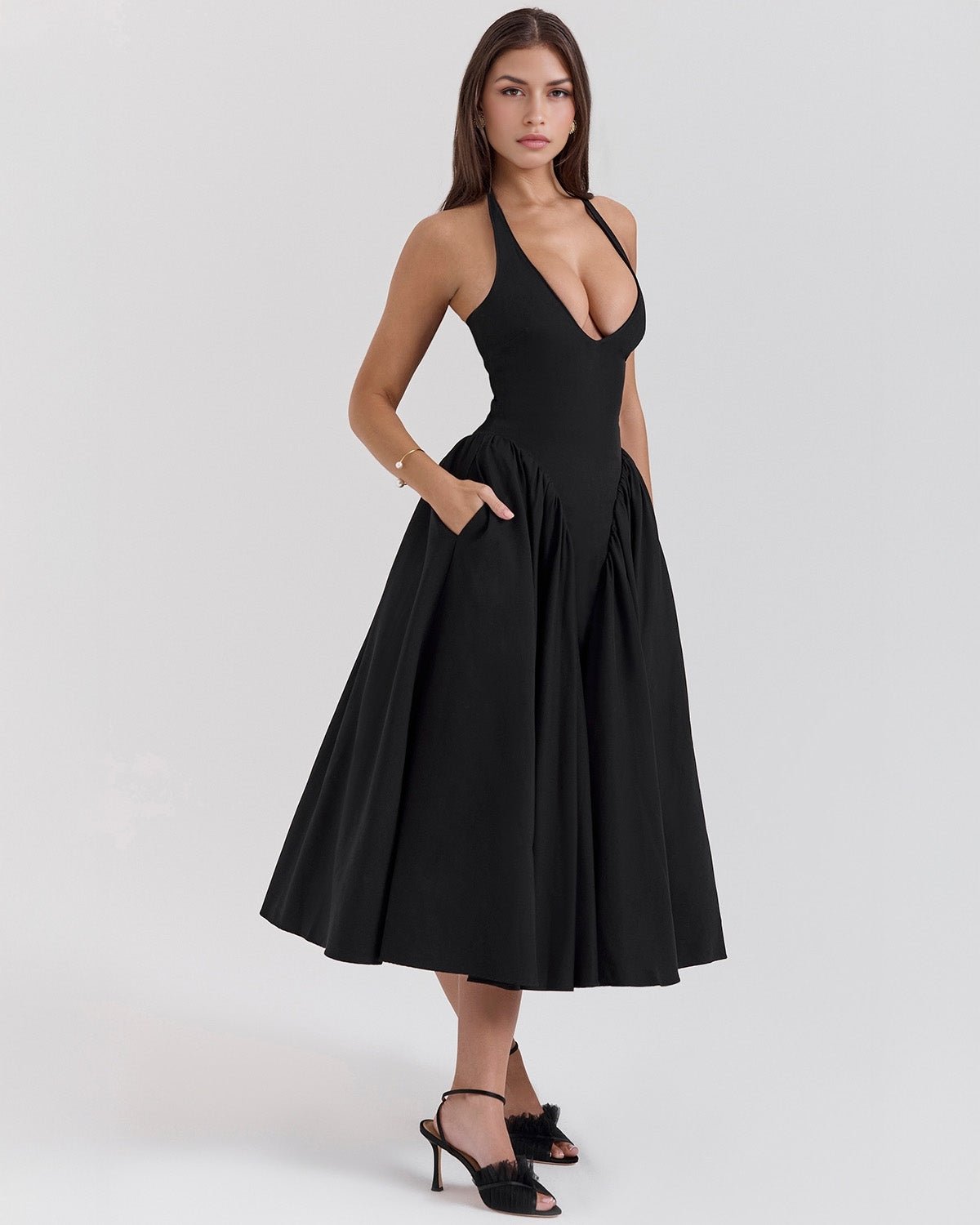 Monroe | Twill Halter Midi Dress - Lora Toronto