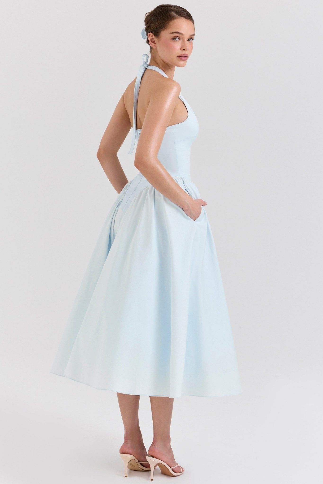 Monroe | Twill Halter Midi Dress - Lora Toronto