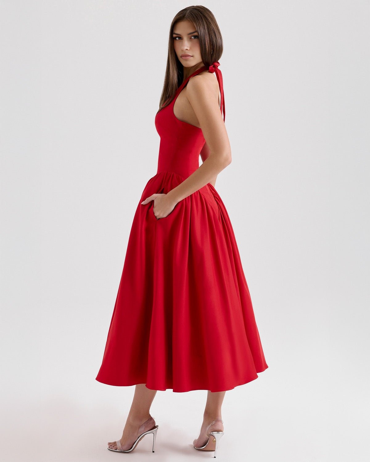 Monroe | Twill Halter Midi Dress - Lora Toronto