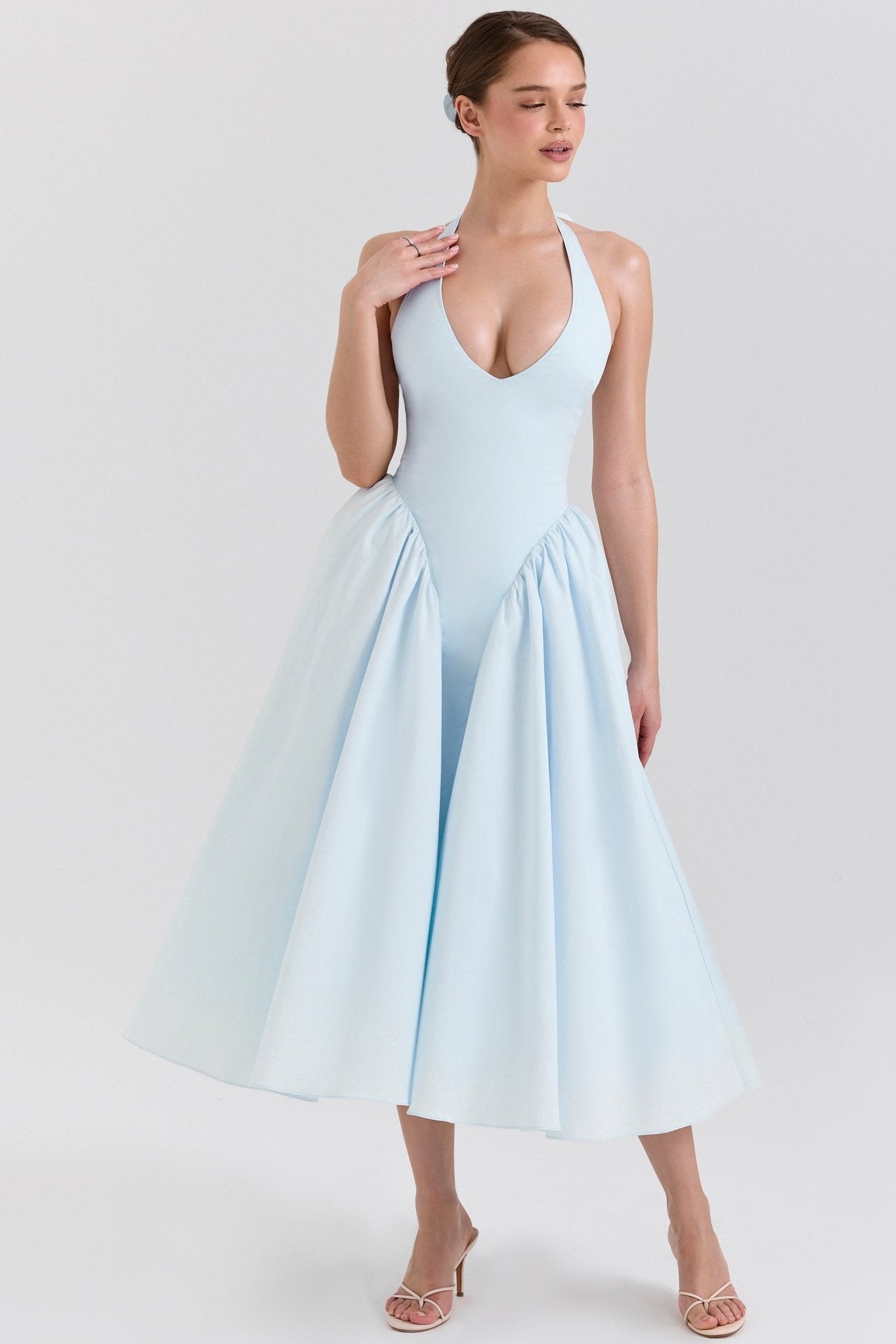Monroe | Twill Halter Midi Dress - Lora Toronto