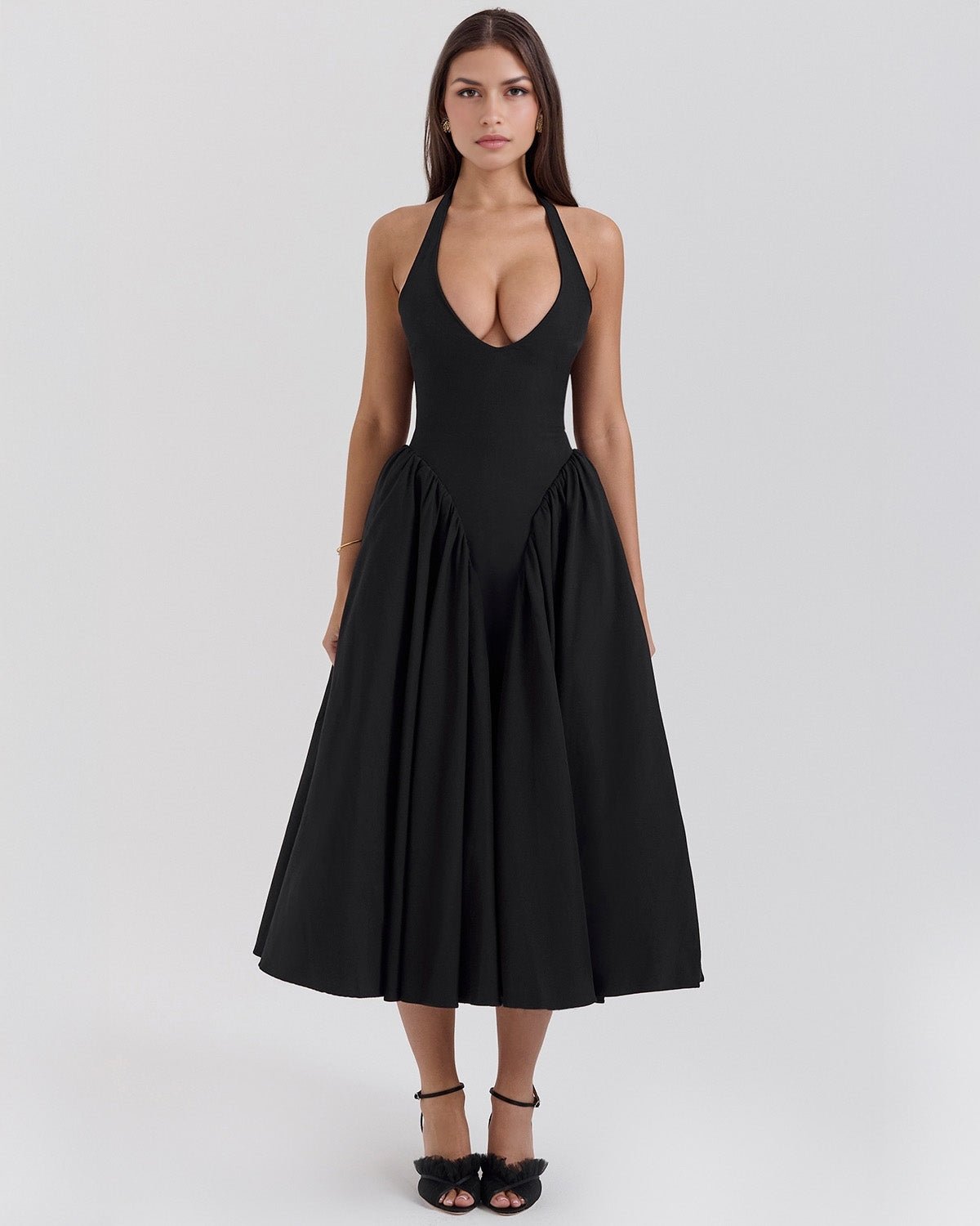 Monroe | Twill Halter Midi Dress - Lora Toronto