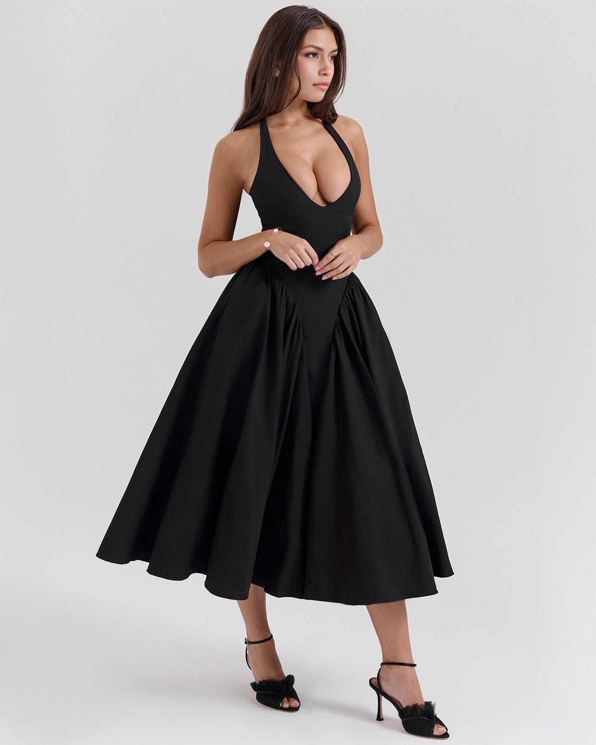 Monroe | Twill Halter Midi Dress - Lora Toronto