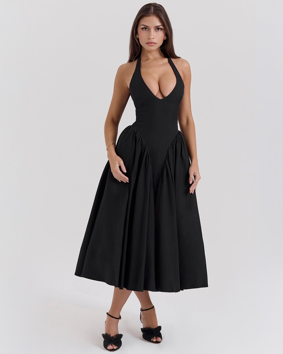 Monroe | Twill Halter Midi Dress - Lora Toronto