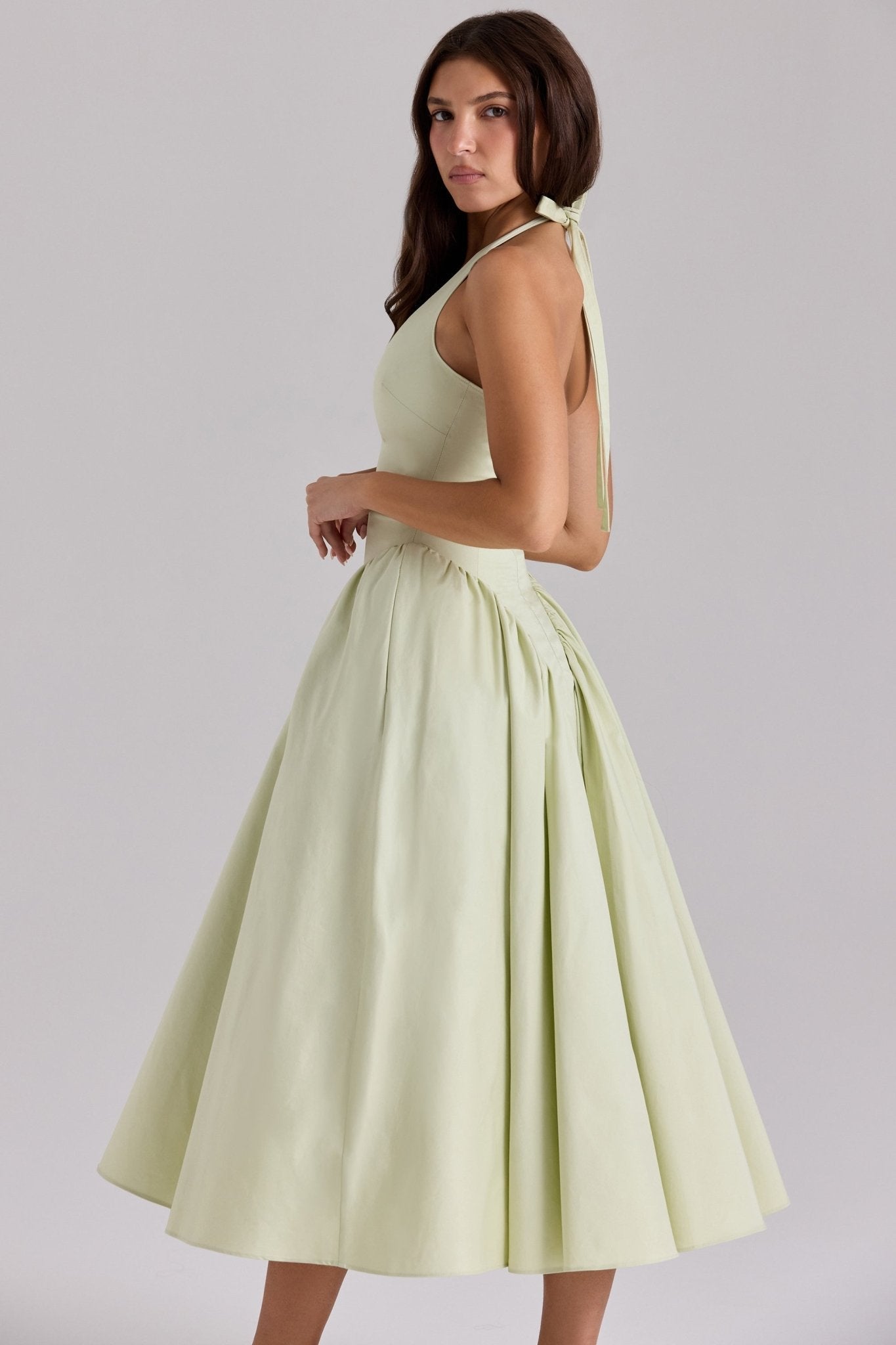 Monroe | Twill Halter Midi Dress - Lora Toronto