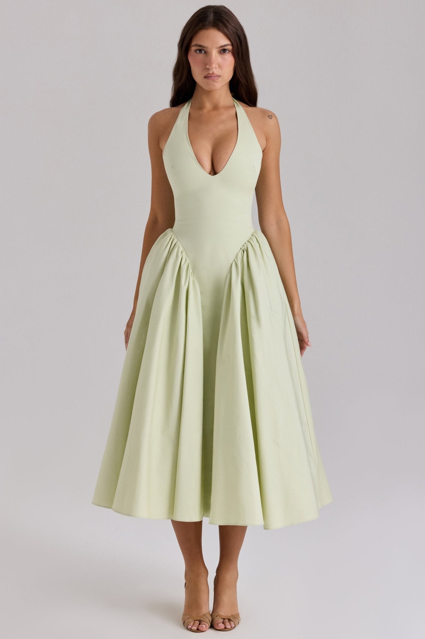 Monroe | Twill Halter Midi Dress - Lora Toronto