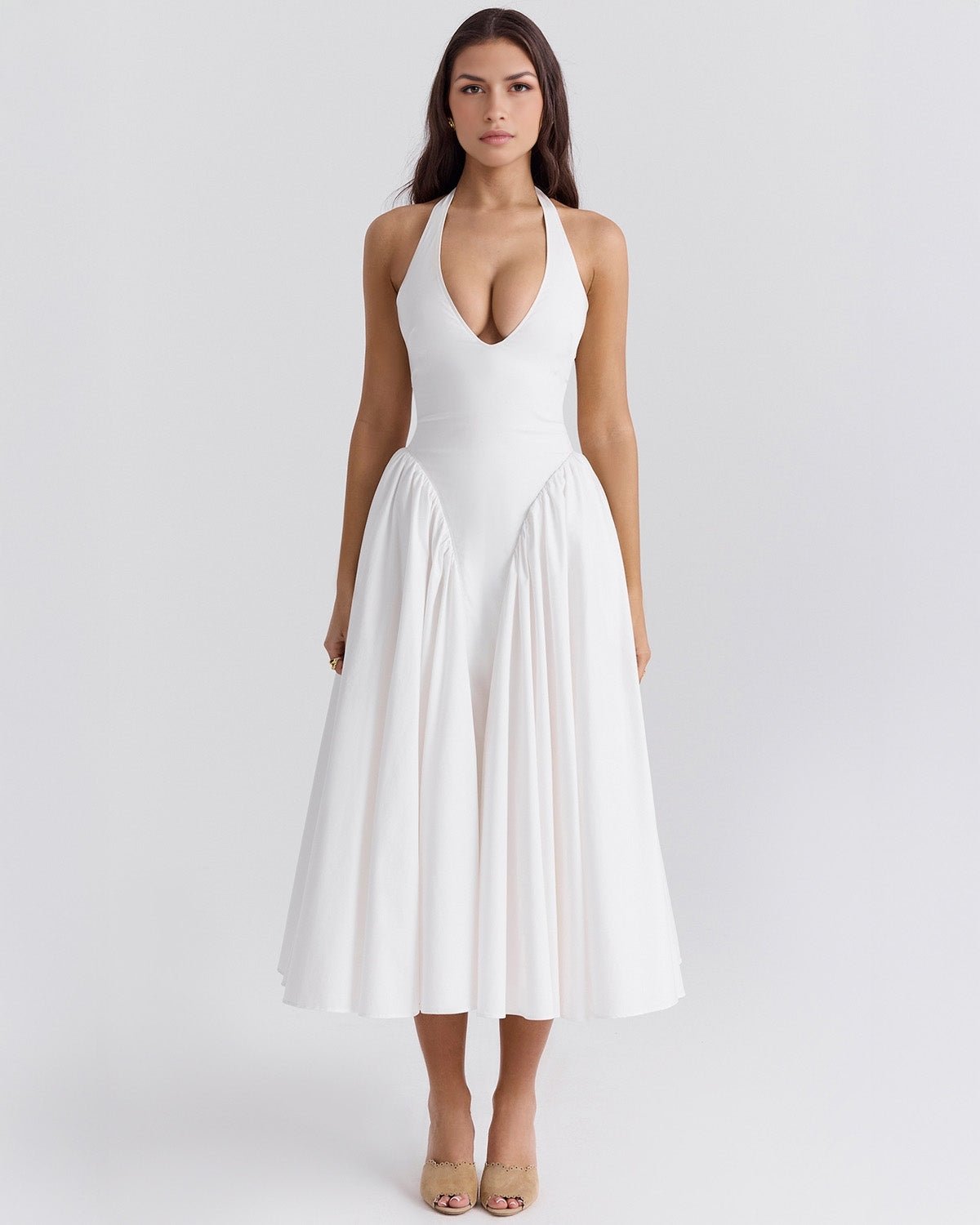 Monroe | Twill Halter Midi Dress - Lora Toronto