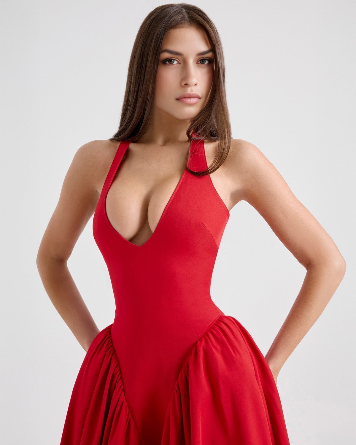 Monroe | Twill Halter Midi Dress - Lora Toronto