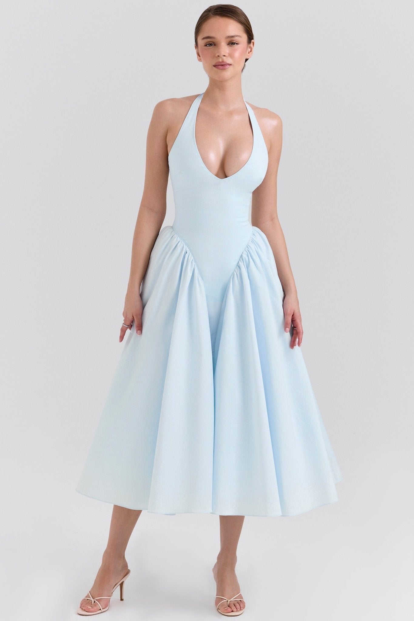 Monroe | Twill Halter Midi Dress - Lora Toronto