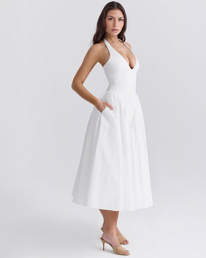 Monroe | Twill Halter Midi Dress - Lora Toronto