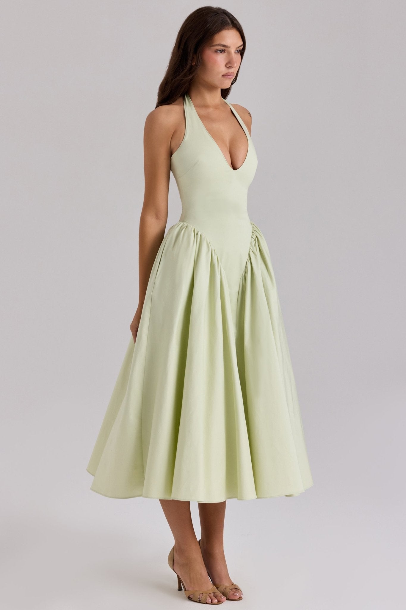 Monroe | Twill Halter Midi Dress - Lora Toronto
