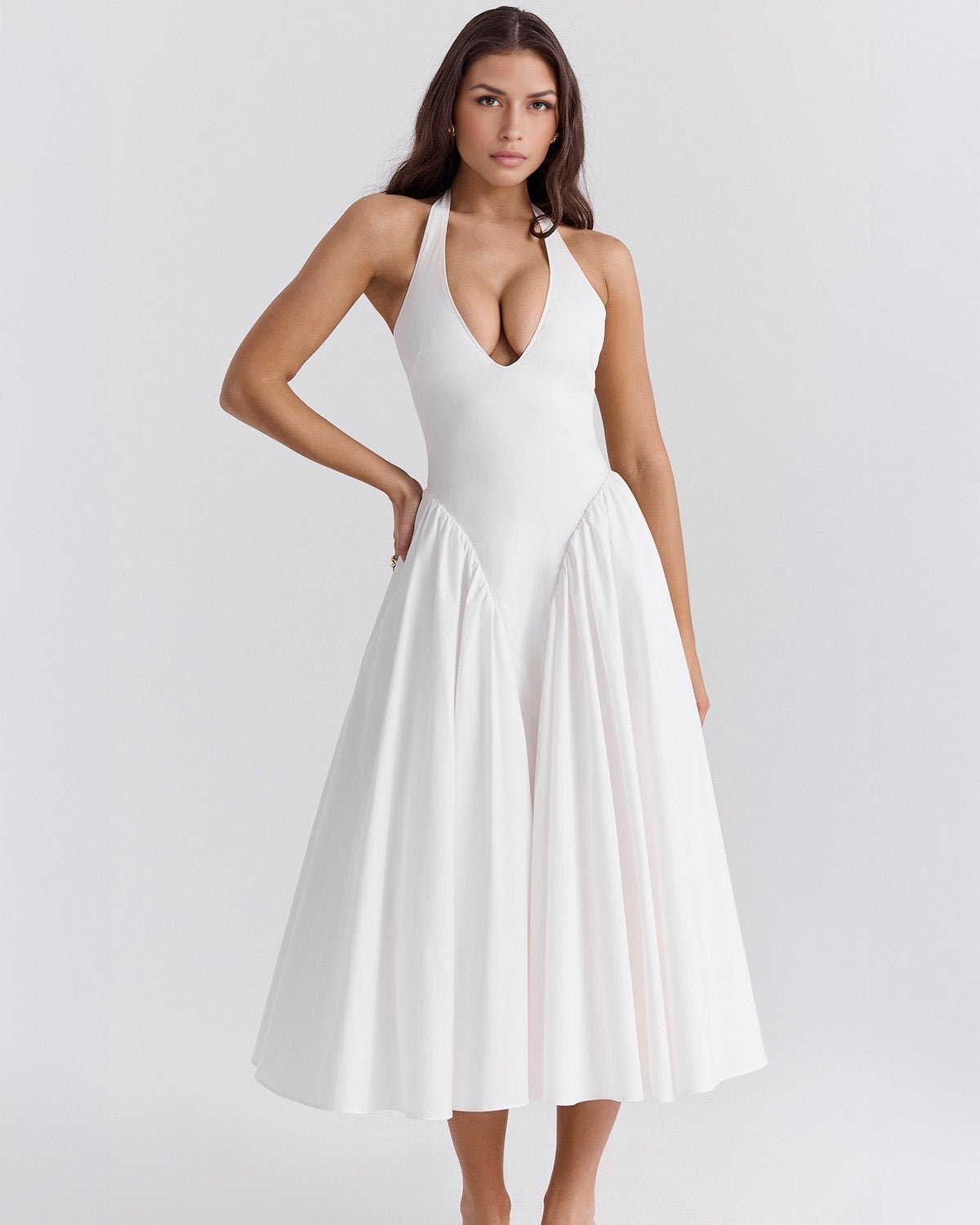 Monroe | Twill Halter Midi Dress - Lora Toronto
