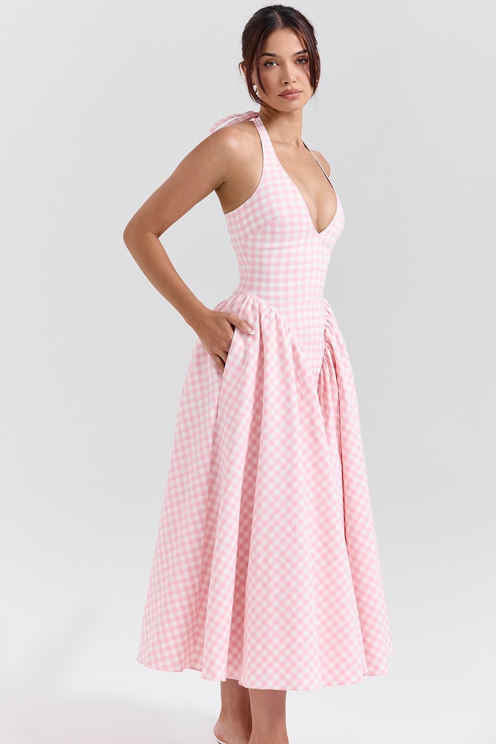 Monroe | Twill Halter Midi Dress - Lora Toronto