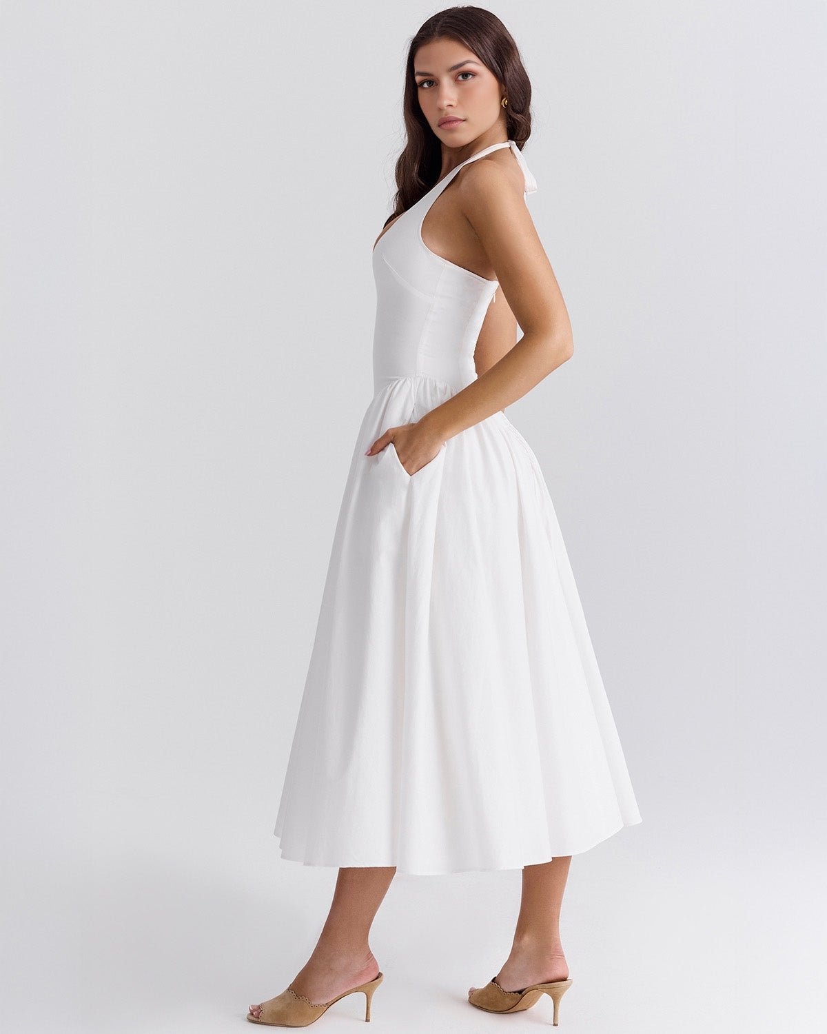 Monroe | Twill Halter Midi Dress - Lora Toronto