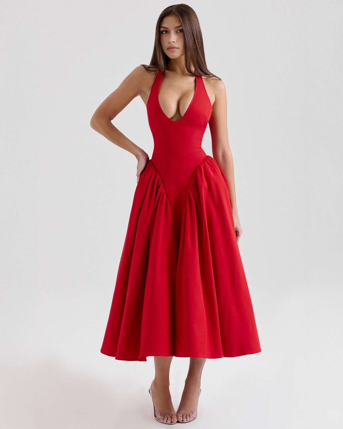 Monroe | Twill Halter Midi Dress - Lora Toronto