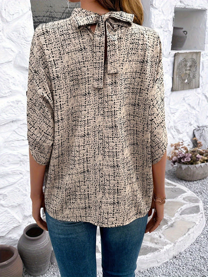 Olivia | Allover Print Mock Neck Blouse - Lora Toronto