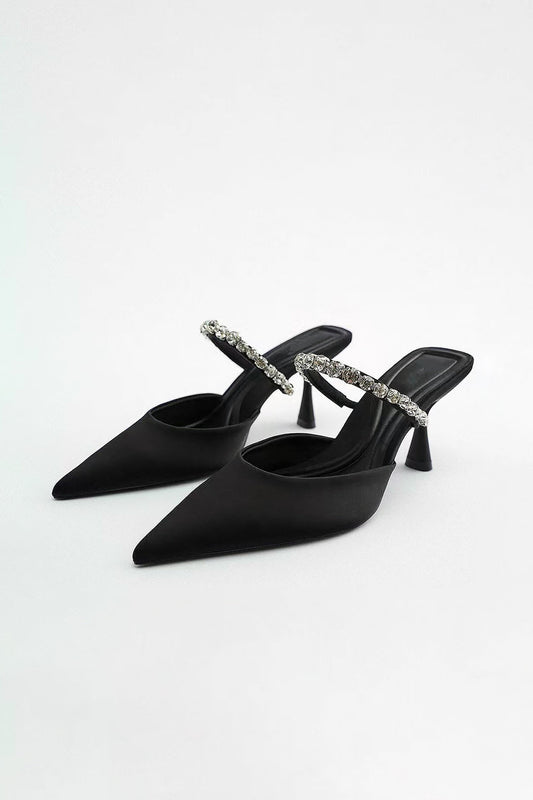Rhinestone Embellished Pointed - toe High - heeled Sandals - Lora Toronto
