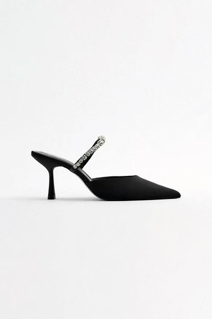 Rhinestone Embellished Pointed - toe High - heeled Sandals - Lora Toronto