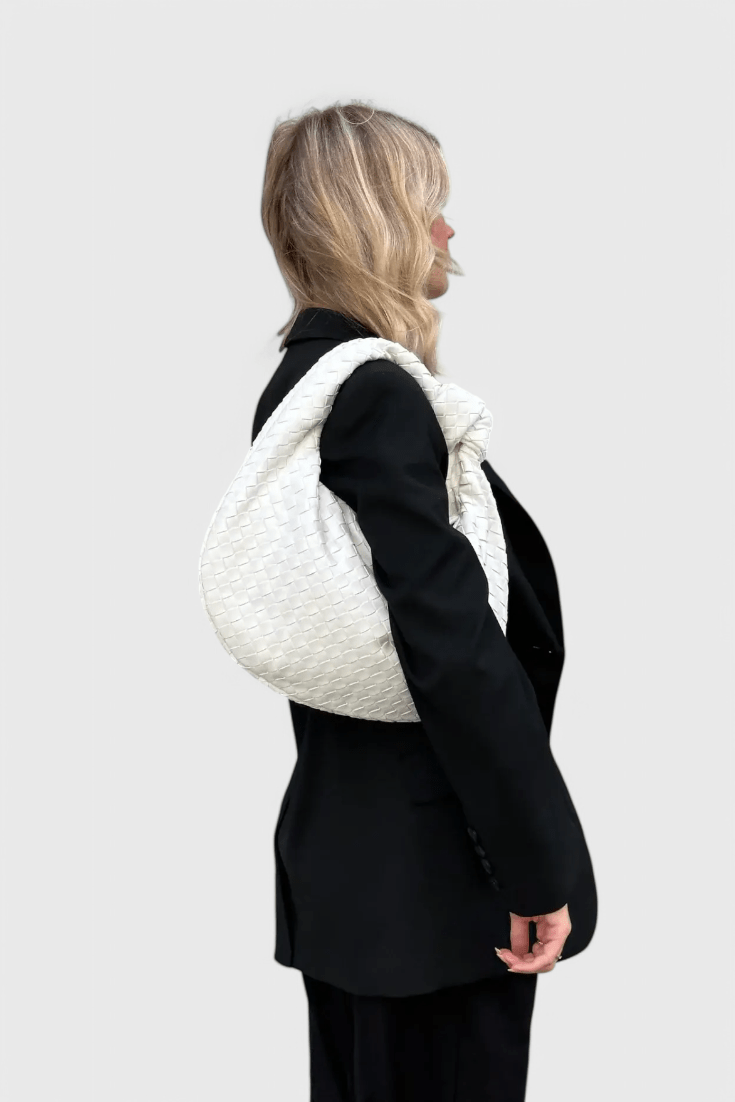 Sage Medium Woven Shoulder Satchel - Lora Toronto