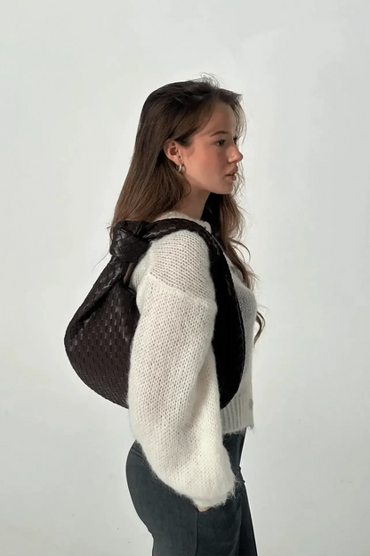 Sage Medium Woven Shoulder Satchel - Lora Toronto