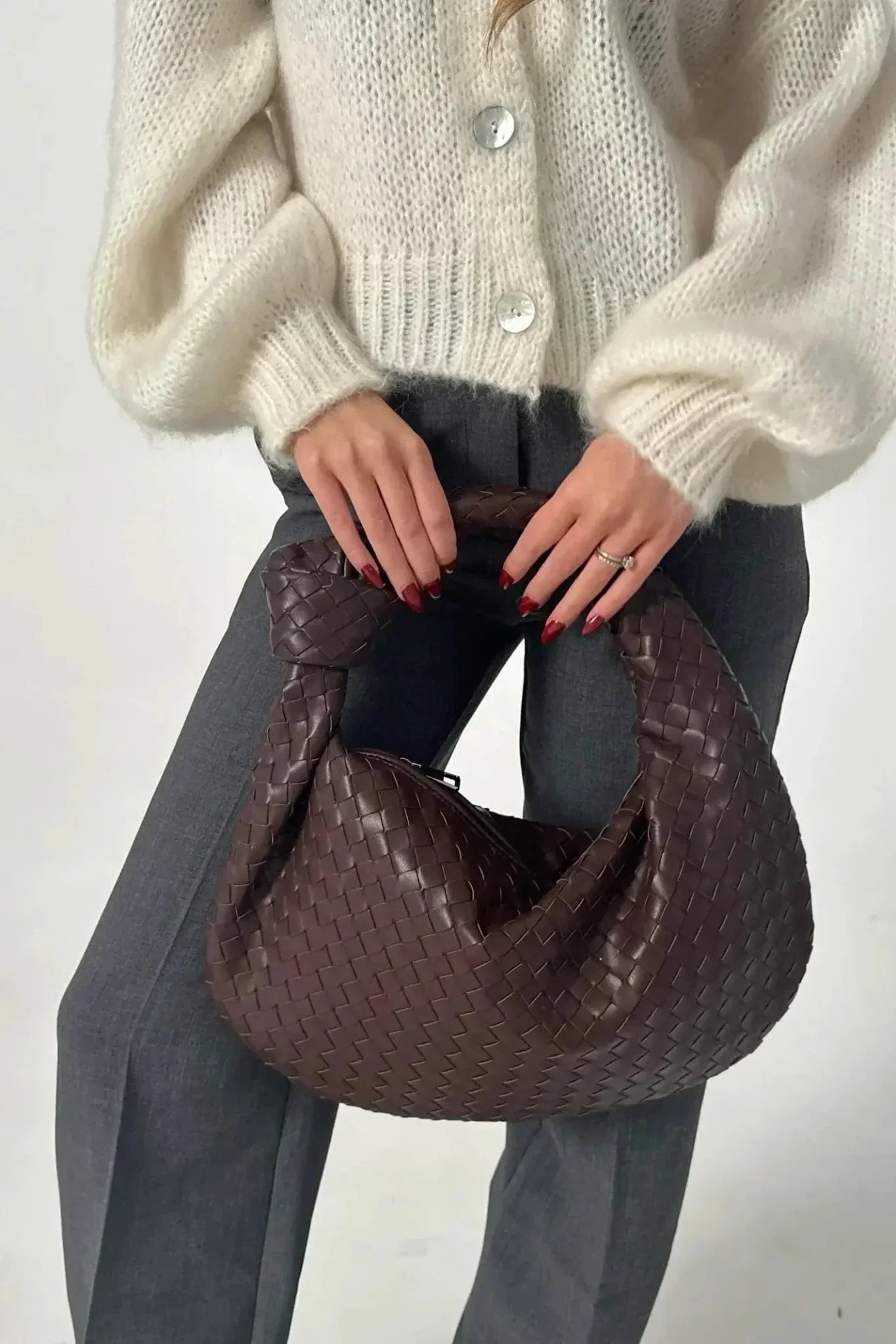 Sage Medium Woven Shoulder Satchel - Lora Toronto