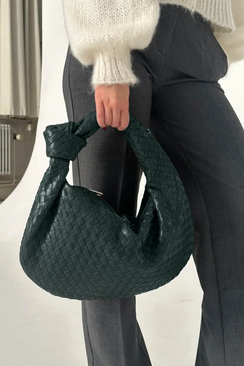 Sage Medium Woven Shoulder Satchel - Lora Toronto