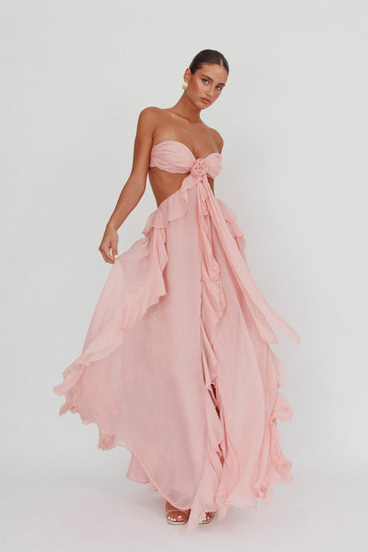 Sally | Cut - Out Ruffle Maxi Dress Blush - Lora Toronto