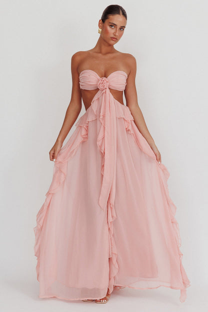 Sally | Cut - Out Ruffle Maxi Dress Blush - Lora Toronto