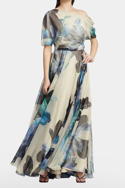 Sanaa | One - Shoulder Abstract Floral Maxi Dress - Lora Toronto