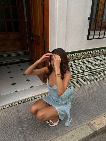 Serene | Ruffled Sleeveless Sequined Mini Dress